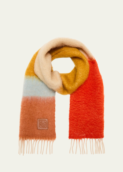 Shop Loewe Color-block Stripe Wool & Mohair Scarf In Camelmulticolor