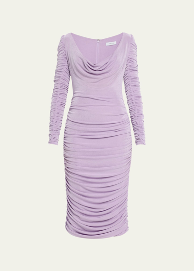 Shop Aliétte Ruched Cowl-neck Midi Gown In Purple