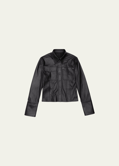 Shop Helmut Lang Soft Lambskin Leather Snap-front Shirt In Blk