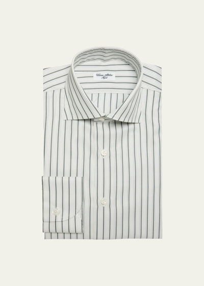 Shop Cesare Attolini Men's Cotton Multi-stripe Dress Shirt In 031-grey
