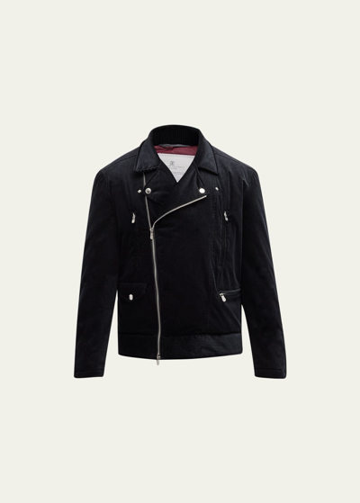 Shop Brunello Cucinelli Men's Hollywood Glamour Corduroy Moto Jacket In Black