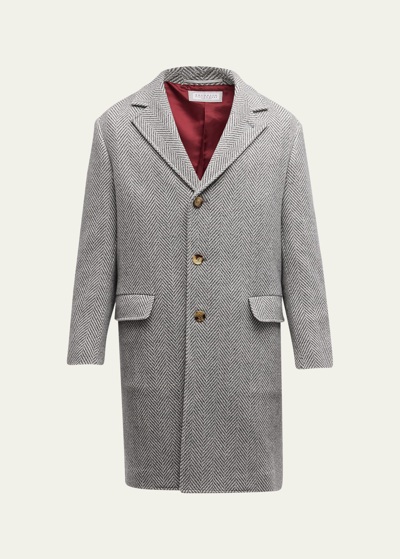 Shop Brunello Cucinelli Men's Hollywood Glamour Exploded Chevron Wool-blend Overcoat In Piombo