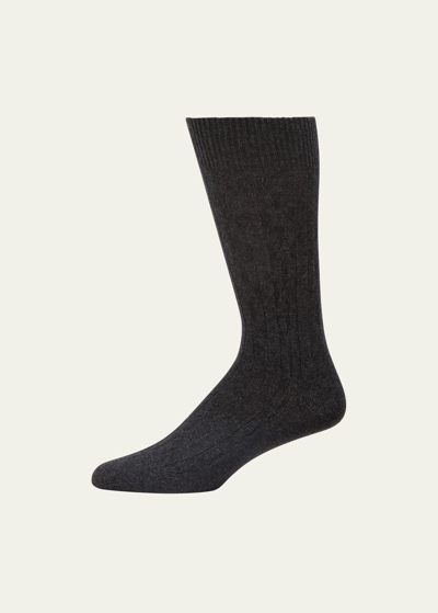 Shop Bresciani Men's Cashmere Cable Knit Mid-calf Socks In 004 Grey