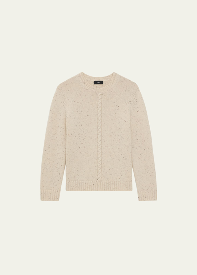 Shop Theory Wool-cashmere Shrunken Donegal Cable-knit Sweater In Cream Multi