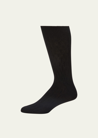 Shop Bresciani Men's Cashmere Cable Knit Mid-calf Socks In 014 Black