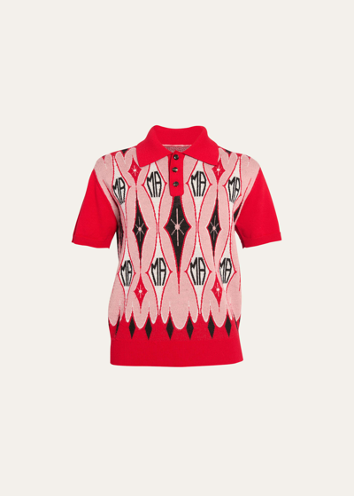 Shop Amiri Men's Argyle Jacquard Polo Shirt In Red