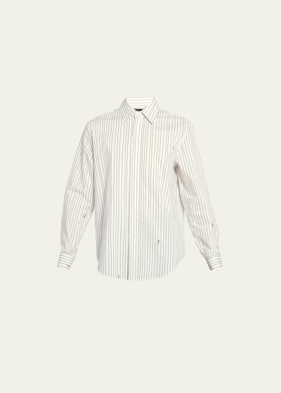Shop Amiri Men's Striped Script Poplin Sport Shirt In White