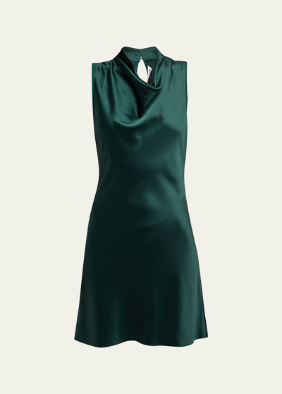 Shop Veronica Beard Maelle Silk Cowl-neck Sleeveless Mini Dress In Pine