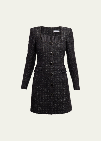 Shop Veronica Beard Rino Button-front Tweed Mini Dress In Black