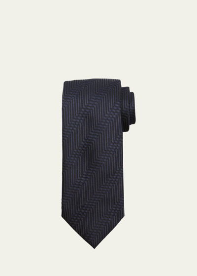 Shop Brioni Men's Broken Chevron Jacquard Silk Tie In Midnight B