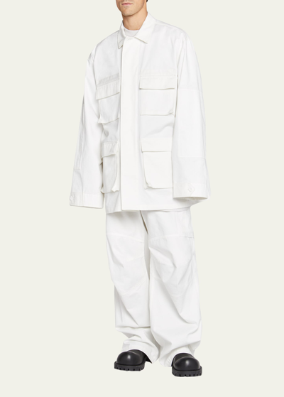 Shop Balenciaga Men's Oversized Cargo Jacket In Bianco
