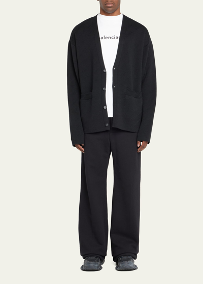 Shop Balenciaga Men's Allover Tonal Logo Cardigan Sweater In Noir