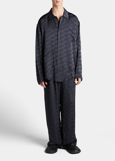 Shop Balenciaga Men's Bb Logo Jacquard Pajama Shirt In Charcoal