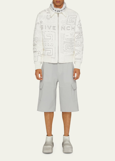 Shop Givenchy Men's Allover-logo Leather Varsity Jacket In White