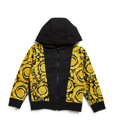 Shop Young Versace Versace Kids Cotton Baroque Zip-up Hoodie (4-14 Years) In Black