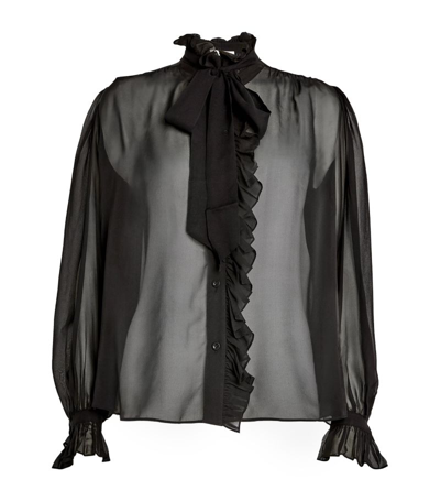 Shop Frame Ruffled Silk Blouse In Black