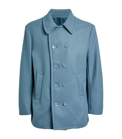 Shop Etro Wool-blend Pea Coat In Blue