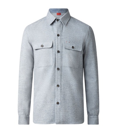 Shop Isaia Wool-cashmere Overshirt In Blue
