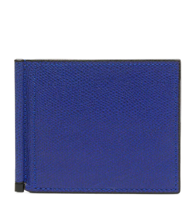 Shop Valextra Leather Simple Grip Wallet In Blue