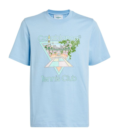 Shop Casablanca Cotton Logo Print T-shirt In Blue