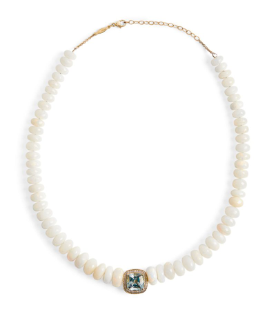 Shop Jacquie Aiche Yellow Gold, Diamond, Aquamarine And Opal Bead Necklace