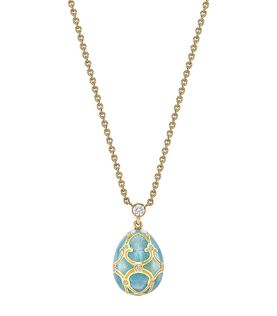 Shop Fabergé Yellow Gold, Diamond And Guilloché Heritage Egg Necklace In Turquoise