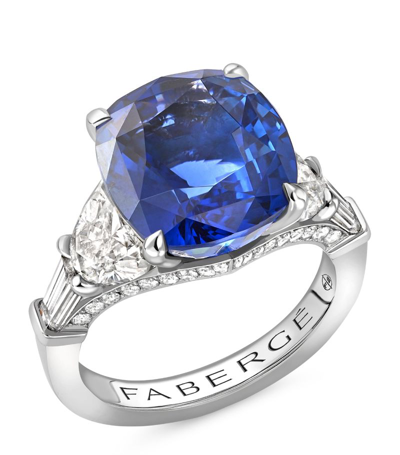 Shop Fabergé Platinum, Cushion-cut Sapphire And Diamond Colours Of Love Ring In Blue