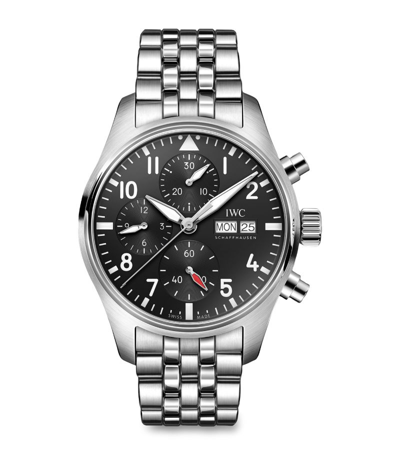 Shop Iwc Schaffhausen Stainless Steel Pilot's Chronograph Watch 41mm In Black