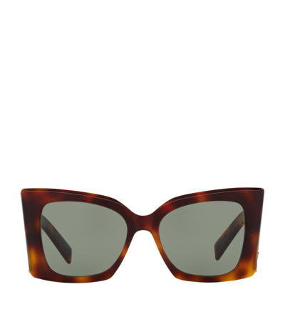 Shop Saint Laurent Tortoiseshell Blaze Sunglasses In Brown