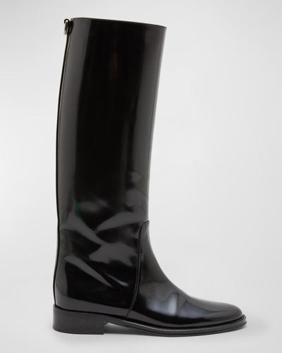 Shop Saint Laurent Hunt Knee-length Patent Leather Boots In Nero