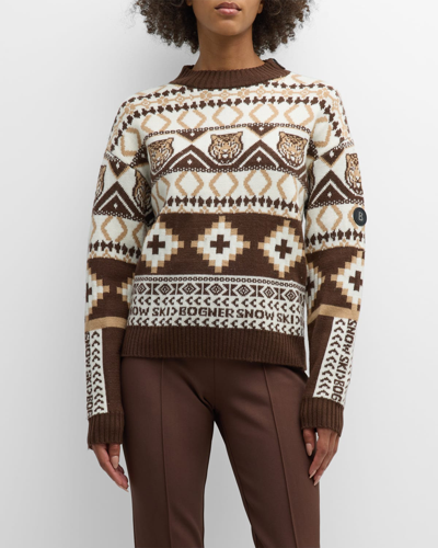 Shop Bogner Julika Jacquard Wool Knit Sweater In Coffee