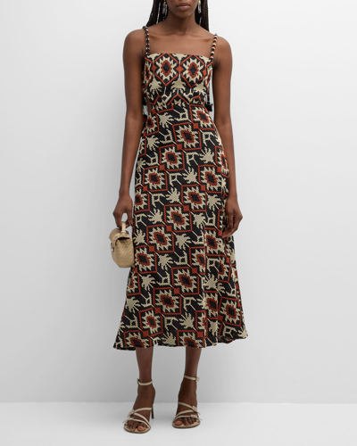Shop Johanna Ortiz Tropical Andes Embroidered Self-tie Back-cutout Midi Dress In Geometric Blackec
