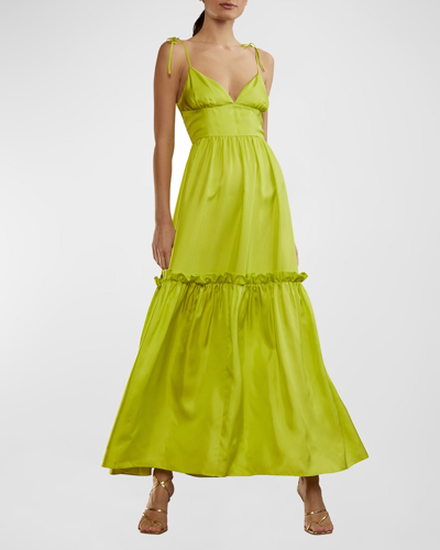 Shop Cynthia Rowley Sleeveless Ruffle Silk Twill Empire Maxi Dress In Yellow