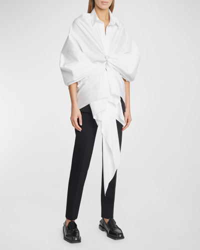 Shop Coperni Draped-panel Collared Wrap Shirt In Optic White