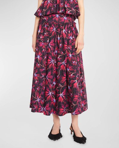 Shop Ulla Johnson Emmy Floral Cotton Midi Skirt In Zinnia