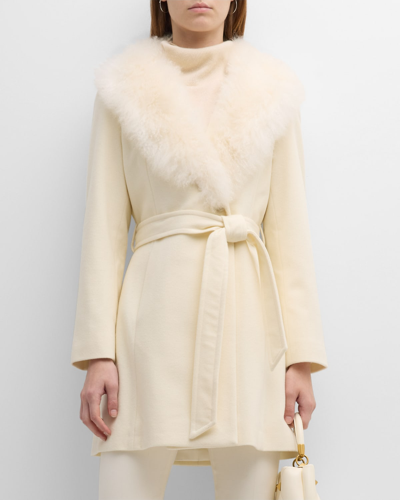 Shop Sofia Cashmere Belted Wrap Coat With Cashmere Shearling Collar In White