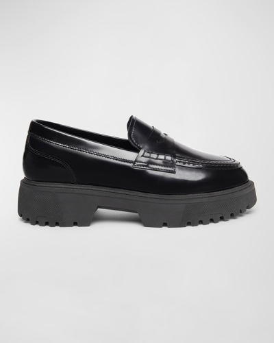 Shop Nerogiardini Leather Chunky Penny Loafers In Black