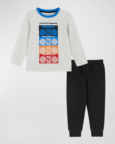 Shop Andy & Evan Boy's Boombox Long-sleeve Top And Pants Set In Boombox Grey