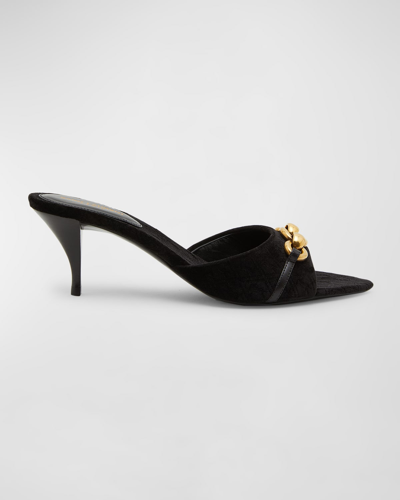 Shop Saint Laurent Le Maillon Chain Mule Sandals In Nero