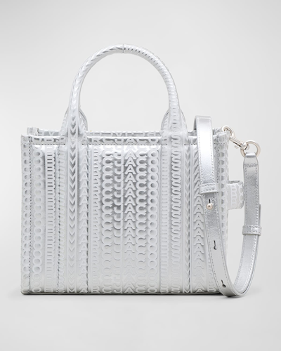 Shop Marc Jacobs The Monogram Metallic Small Tote Bag In Silverbright Whit