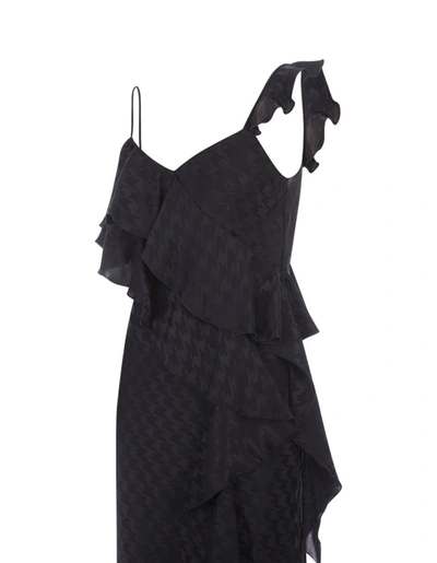 Shop Msgm Midi Dress With Ruffle And Houndstooth Pattern In Black
