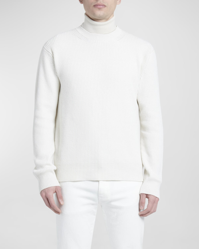 Shop Zegna Men's Cashmere Rib Crewneck Sweater In Natural Solid