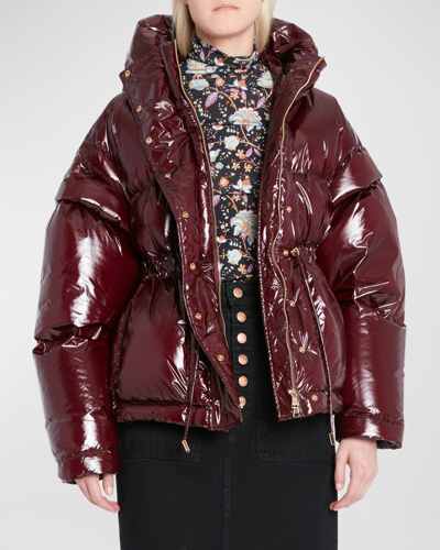 Shop Ulla Johnson Rhodes Lacquered Nylon Quilted Convertible Puffer Jacket In Mahogany