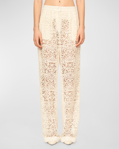 Shop Interior The Gertrude Floral Lace Wide-leg Trousers In Ivory
