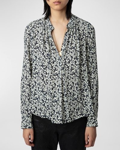 Shop Zadig & Voltaire Tink Crepe Floral-print Blouse In Vanille