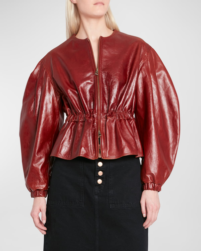 Shop Ulla Johnson Briar Lacquered Napa Leather Peplum Jacket In Mahogany