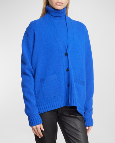Shop Victoria Beckham Double-layer Side-slit Wool Cardigan In Sapphire Blue