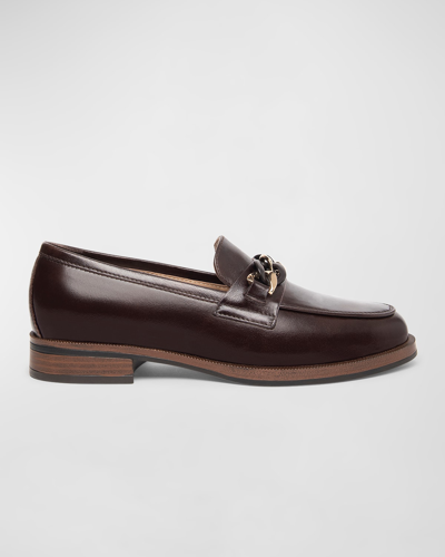 Shop Nerogiardini Leather Chain Slip-on Loafers In Dark Brown