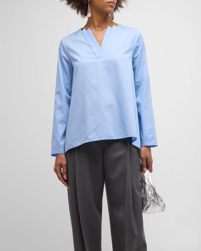 Shop Harshman Ida Pleated V-neck Cotton Tunic In Blue
