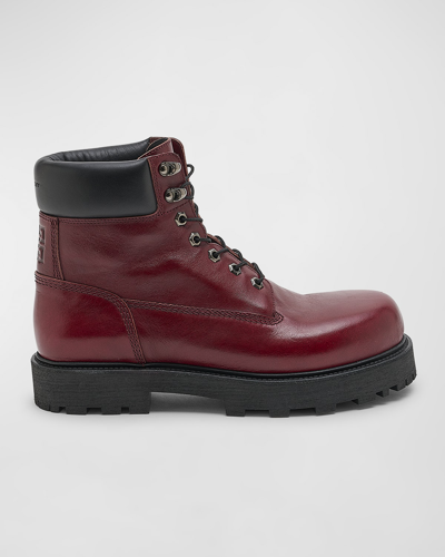 Shop Givenchy Men's Show Leather Lace-up Boots In Red Cherry